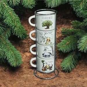 Winnie The Pooh  Disney 100 Acre Woods 3 Oz Espresso Mugs Metal Rack Set Of 4